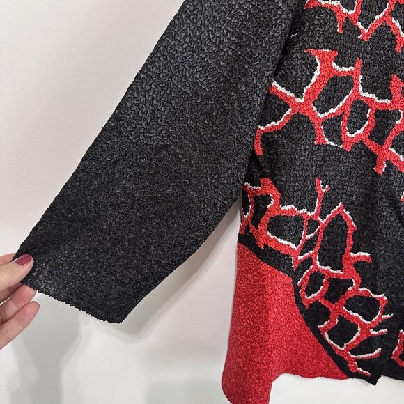 Chicos Travelers Abstract Jacket Chinese Red 2 Large Hook Eye Closure Party NEW - Picture 4 of 11